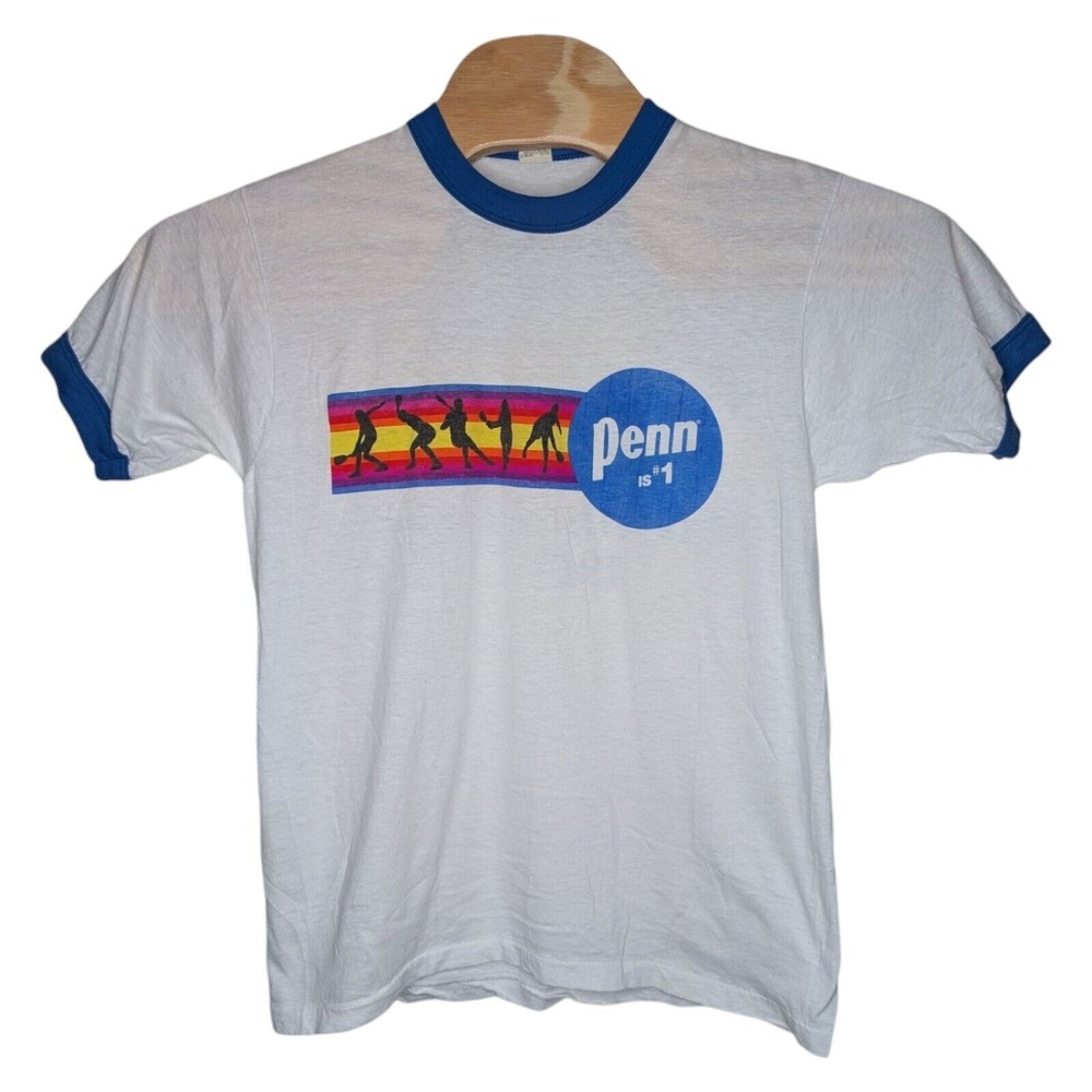 Vintage Penn Is‎ #1 Ringer Shirt Large Hugh Thomson Tennis Camp 1987 Auburn Univ